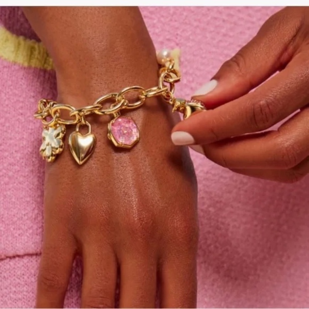Barbie x Kendra Scott Gold Charm Bracelet in Pink Mix NWT - Picture 4 of 6